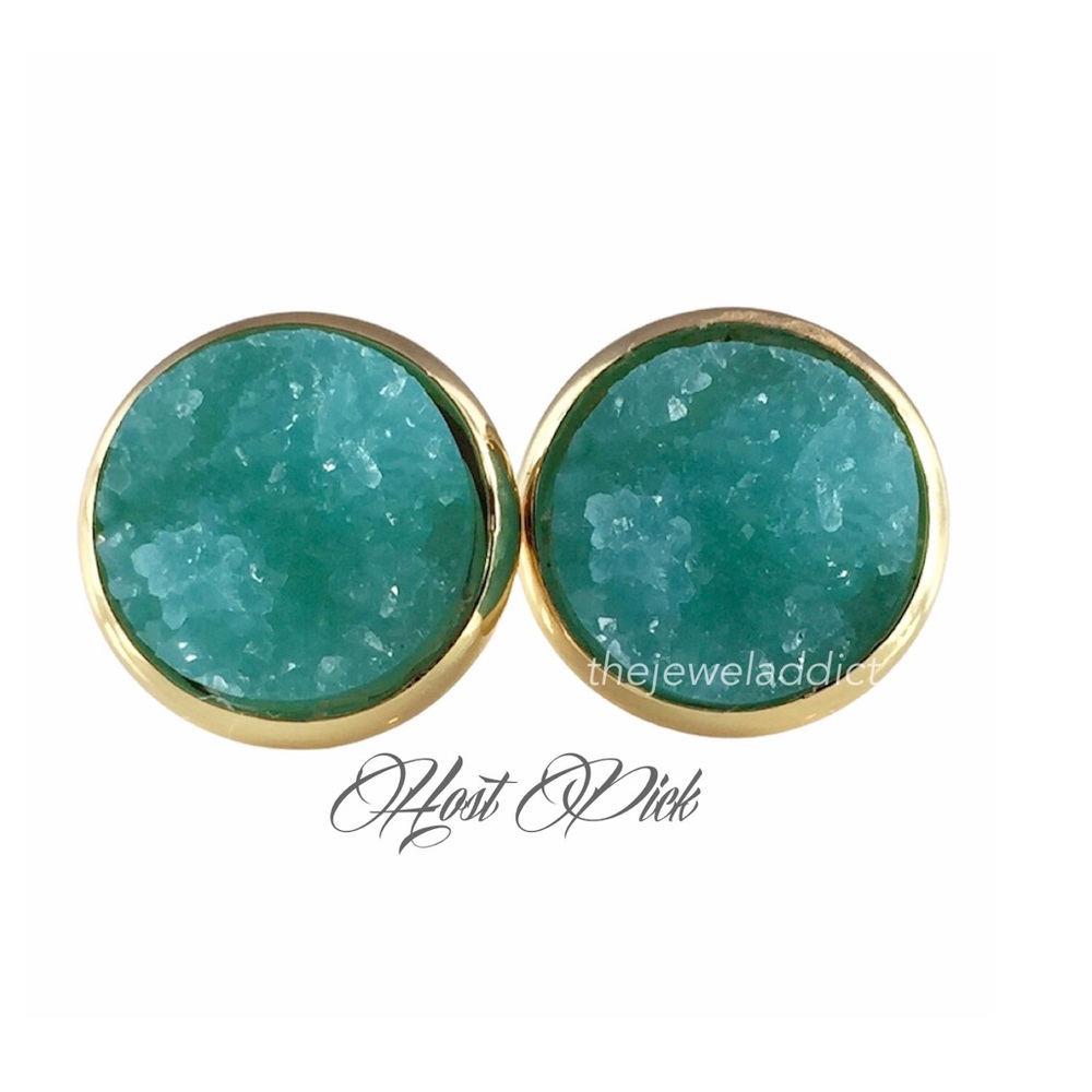 3 for 15🎀chunky Aqua Drusy style gold studs
